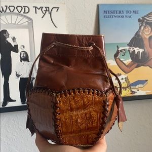 Vintage 1920s Leather Croc Bucket Mini Purse
